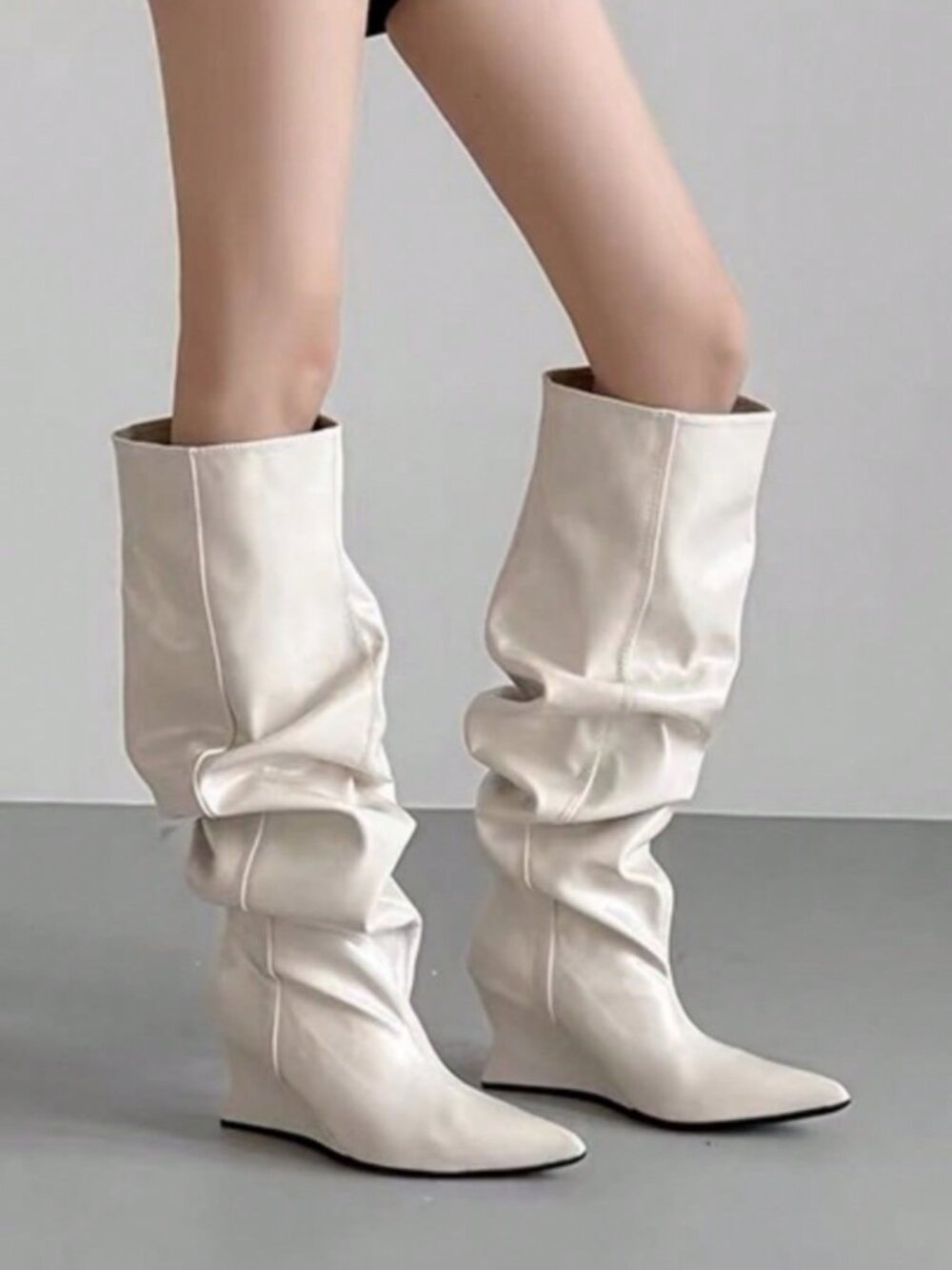 White Preppy Women's Stilettos Plain Classic Slip On Riding Boots